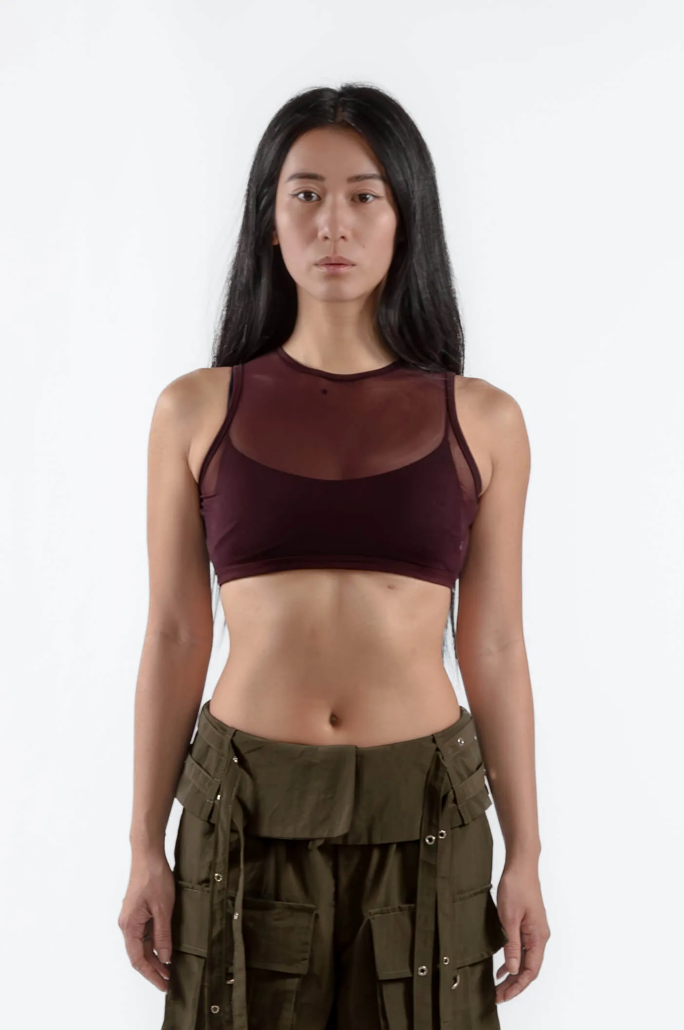 Mesh Cropped Tank - Wine | einHaru Collective