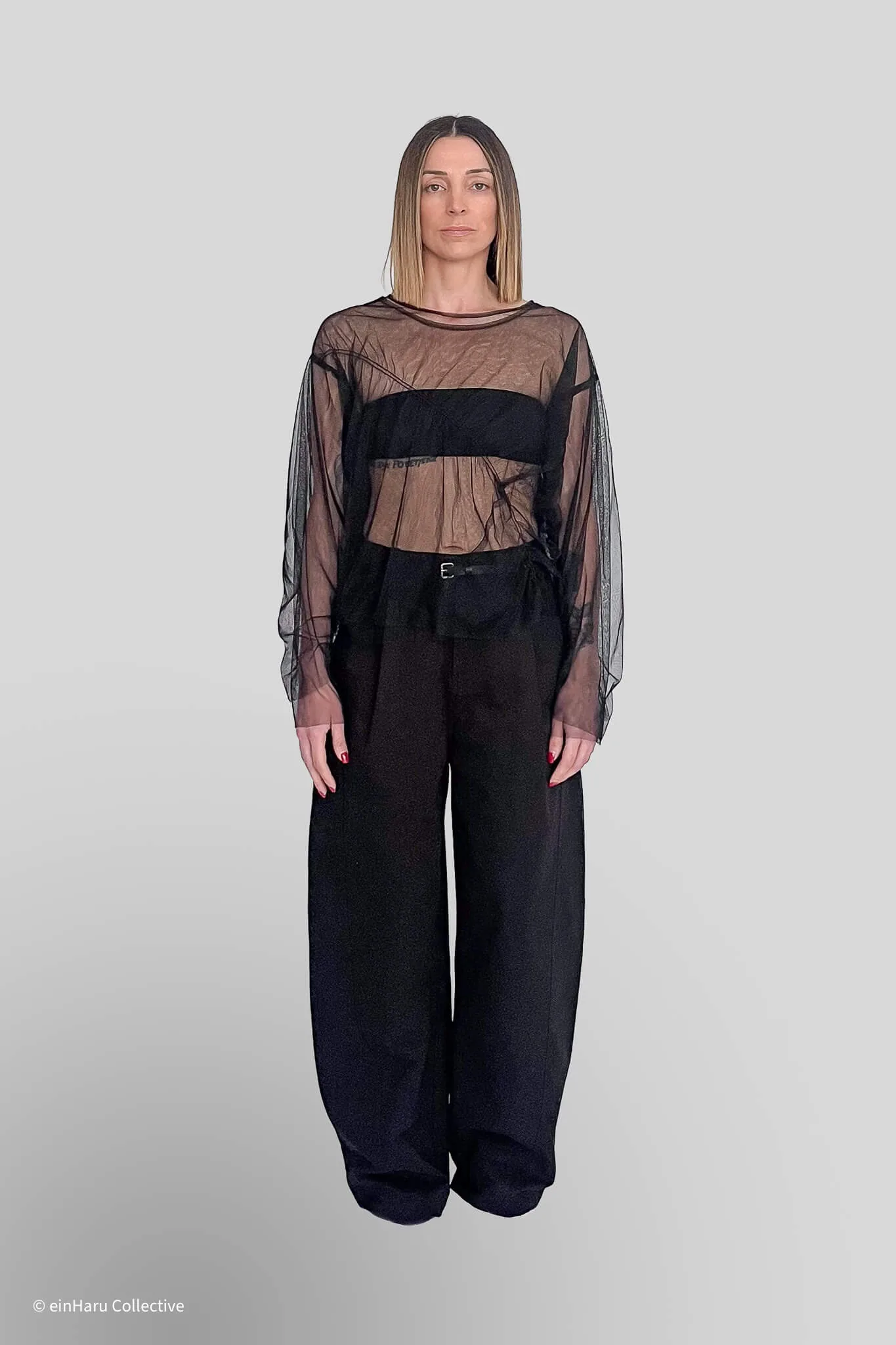 Double-Layer Sheer Mesh Long Sleeve – Black | einHaru Collective