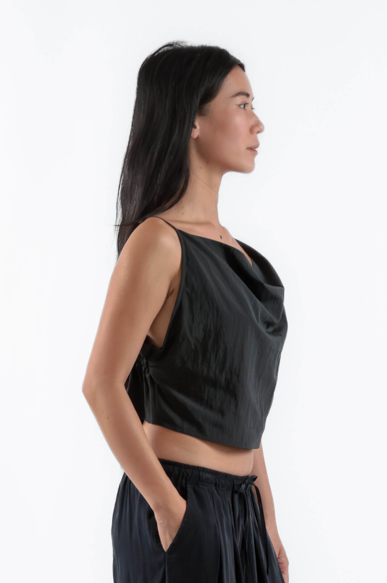 Draped Layered Blouse Top in Black, einHaru Collective