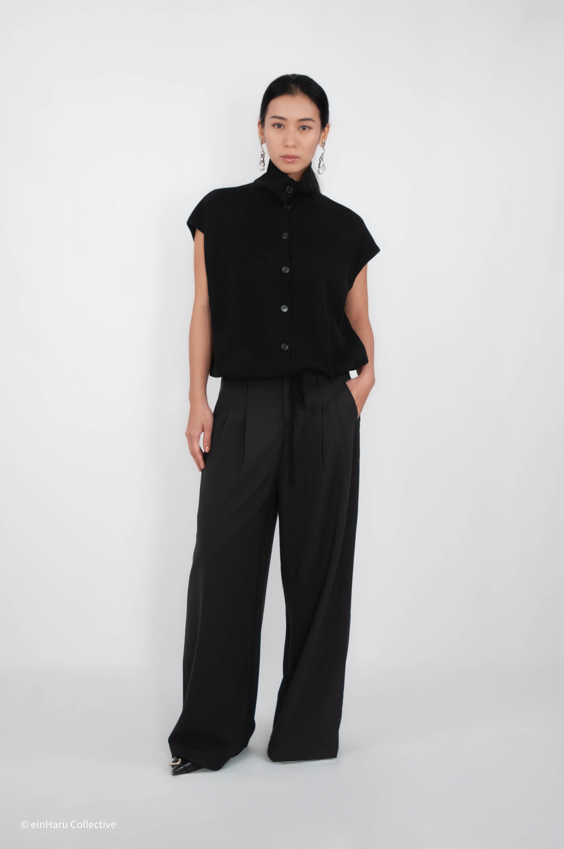 Pin Tuck Wide Leg Trouser by HELDER — minimalist trousers, einHaru Collective