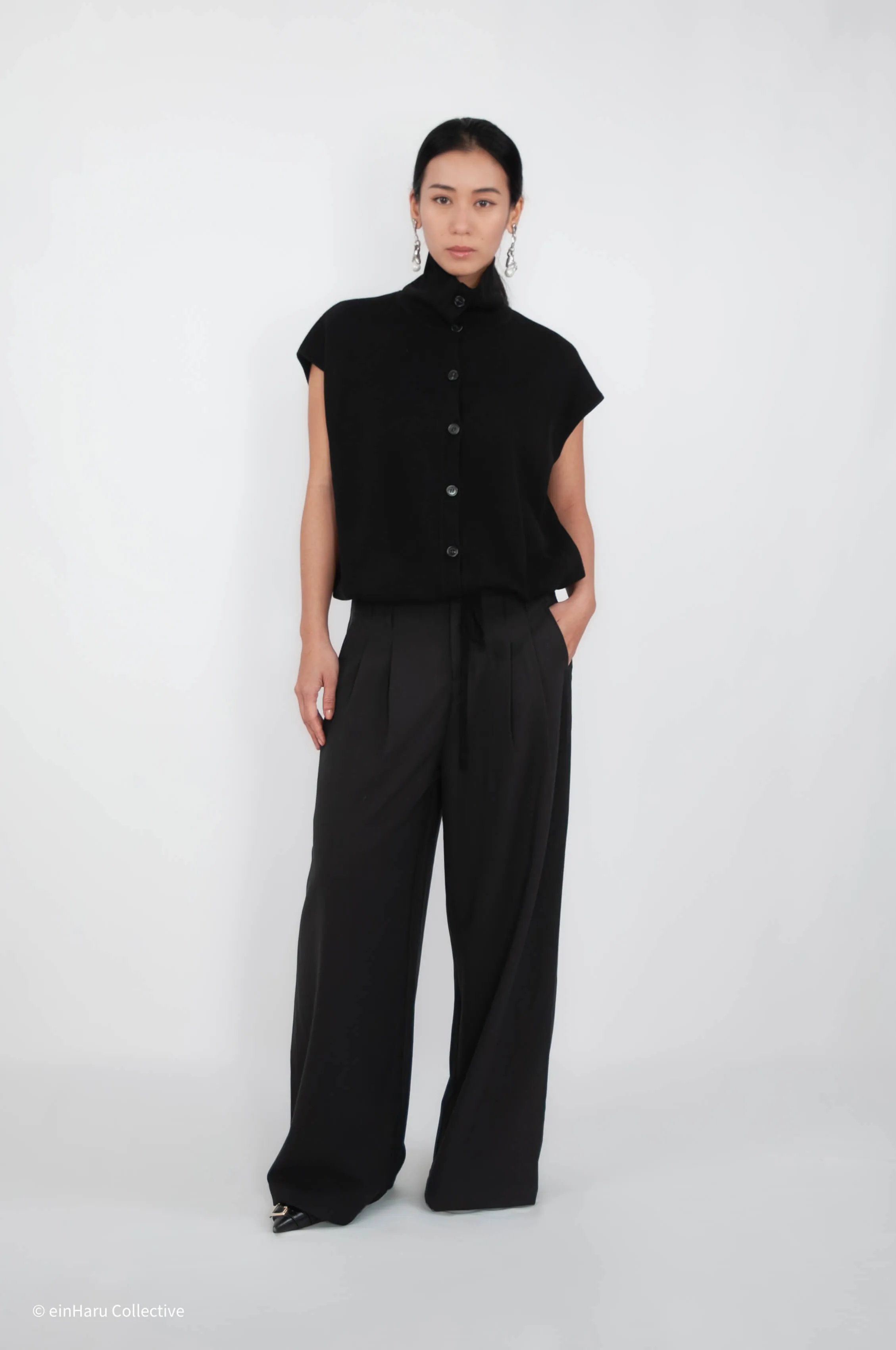 Pin Tuck Wide Leg Trouser by HELDER — minimalist trousers, einHaru Collective
