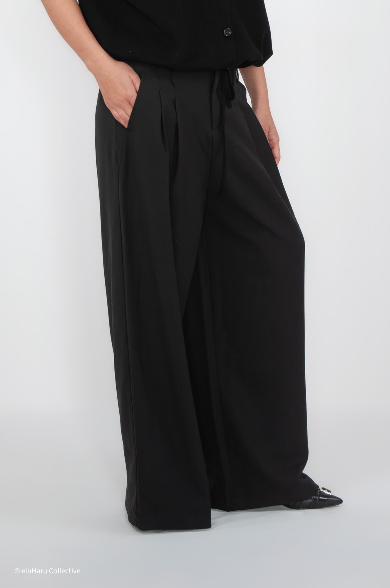 Pin Tuck Wide Leg Trouser detail — HELDER, einHaru Collective