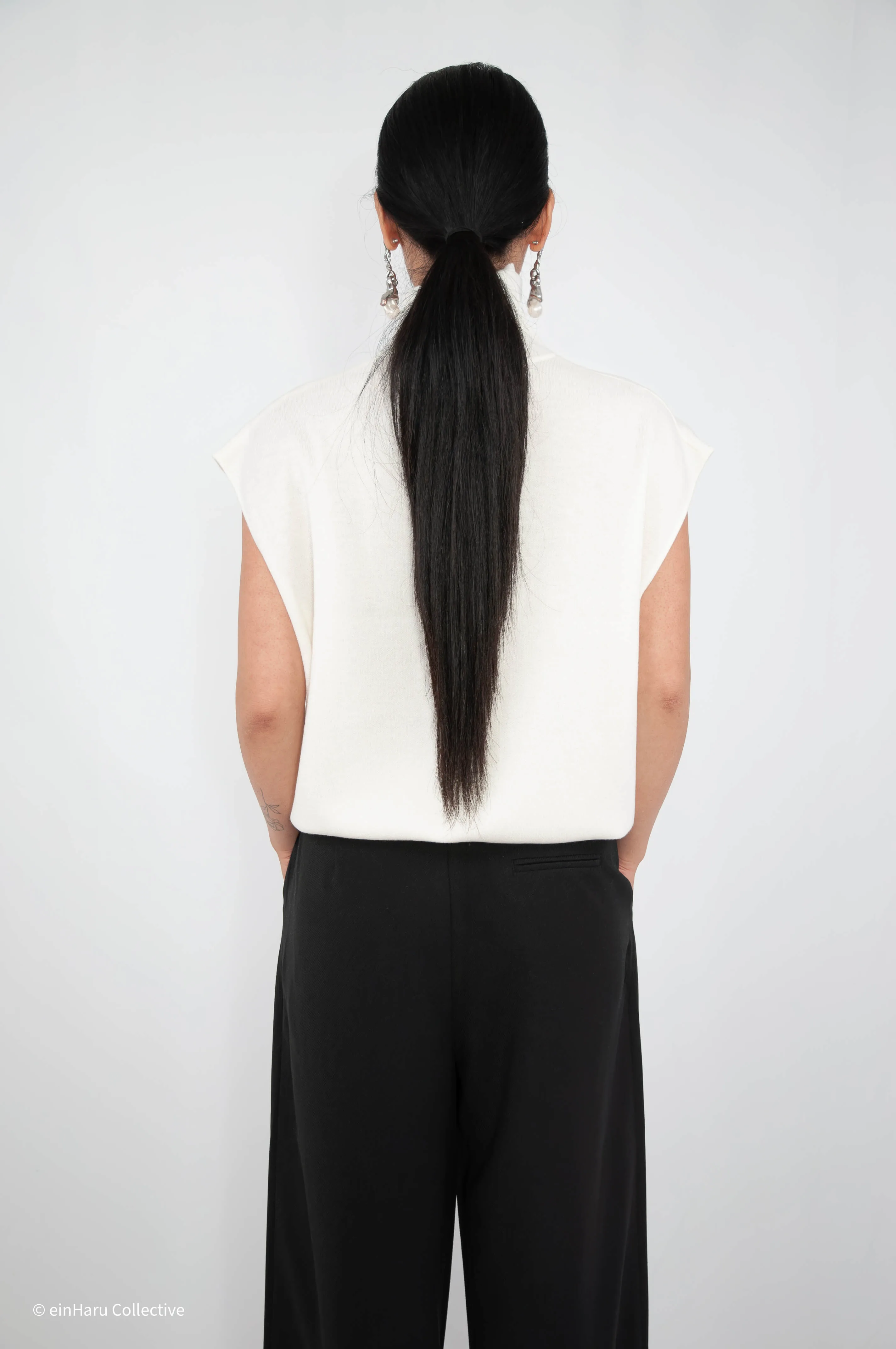Stand Collar Hem Tie Top Ivory | einHaru Collective